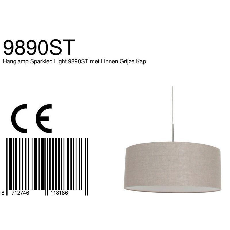 Hanglamp Sparkled Light 3602ST+K1066RS Staal-Grijs Linnen