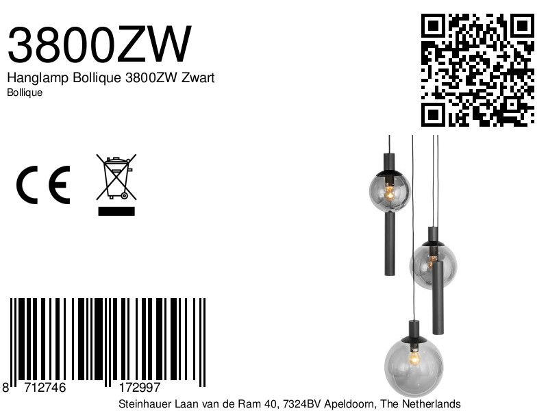 Hanglamp Bollique 3800ZW Zwart