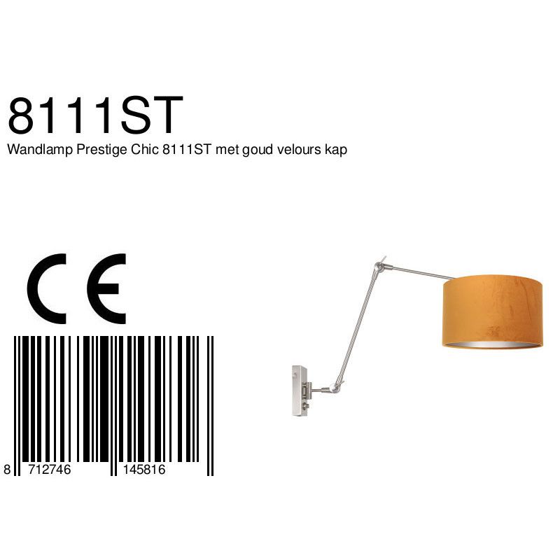 Wandlamp Prestige Chic 7396ST+K7396KS Staal-Fluweel Goud