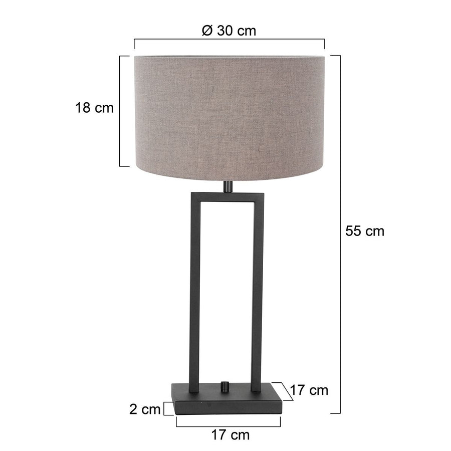 Tafellamp Stang 8210ZW Zwart + Kap Grijs Linnen