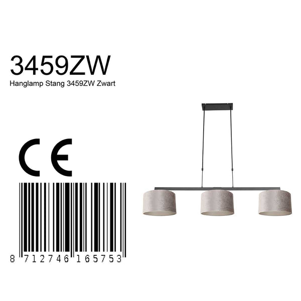 Hanglamp Stang 3459ZW Zwart + Kap Velours Zilver
