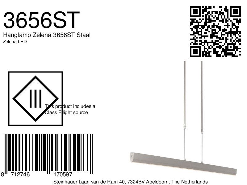 Hanglamp Zelena 3656ST Staal
