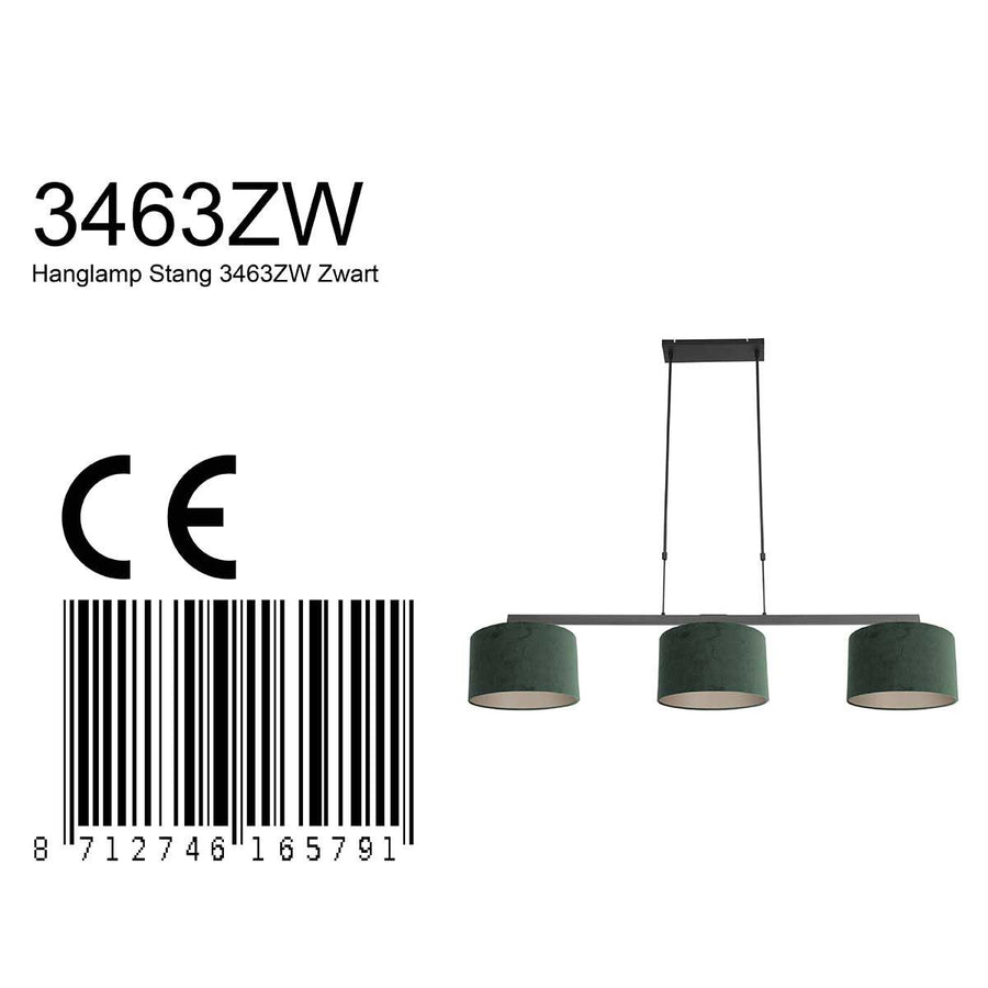 Hanglamp Stang 3463ZW Zwart + Kap Velours Groen