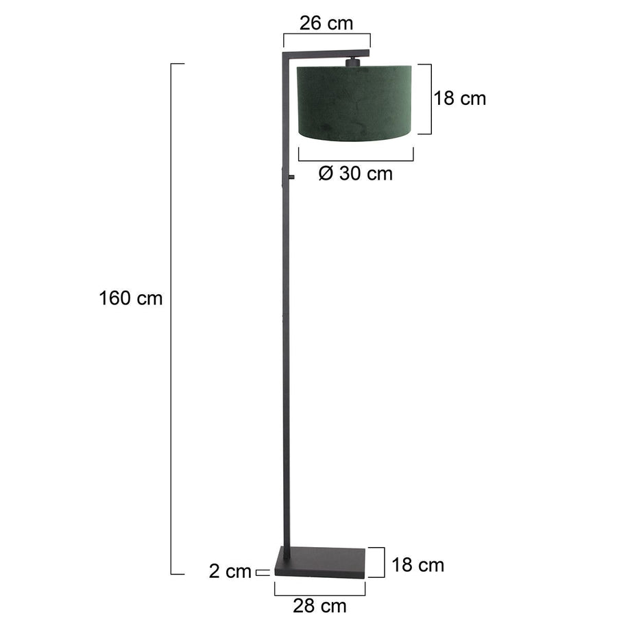 Vloerlamp Stang 8219ZW Zwart + Kap Velours Groen