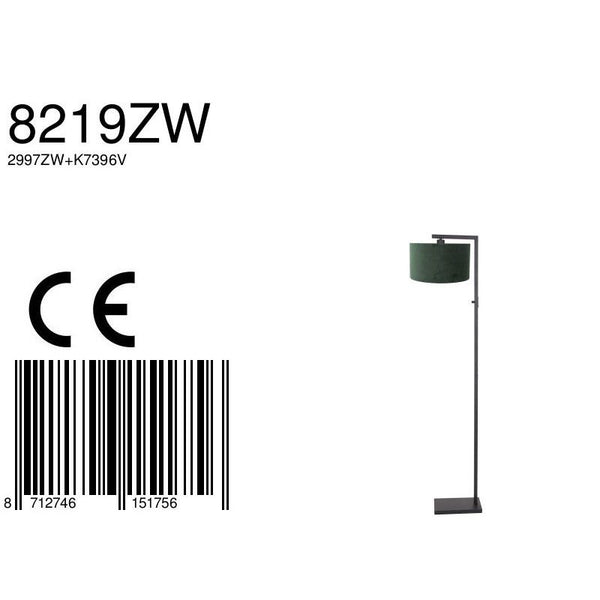 Vloerlamp Stang 8219ZW Zwart + Kap Velours Groen