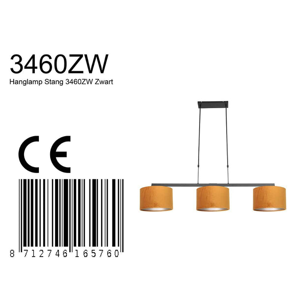 Hanglamp Stang 3460ZW wart + Kap Velours Goud