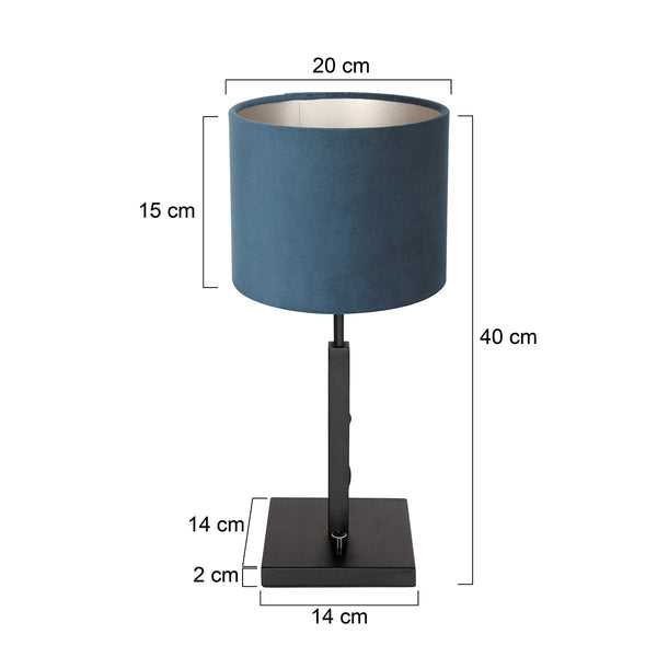 Tafellamp Stang 8249ZW Zwart + Kap Velours Blauw