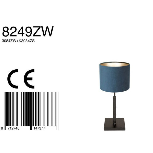 Tafellamp Stang 8249ZW Zwart + Kap Velours Blauw