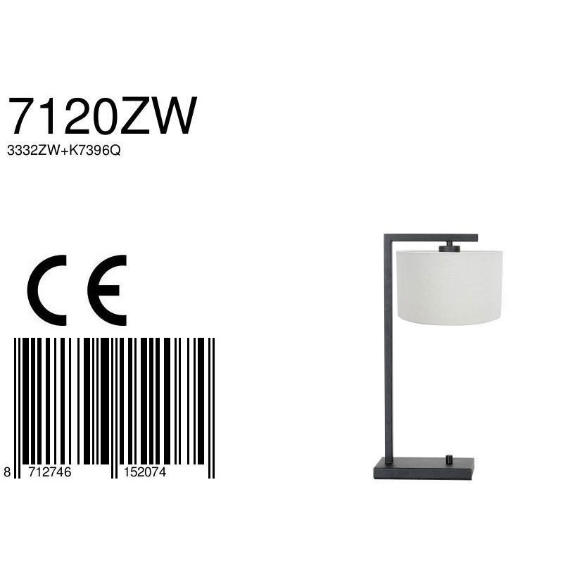 Tafellamp Stang 7120ZW Zwart + Kap Wit Linnen
