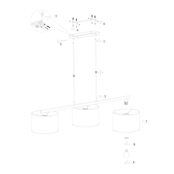 Hanglamp Stang 3461ZW Zwart + Kap Wit Linnen