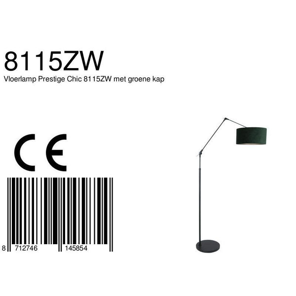 Vloerlamp Prestige Chic 7395ZW+K1068VS Zwart-Fluweel Groen