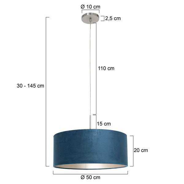 Hanglamp Sparkled Light 3602ST+K1066ZS Staal-Fluweel Blauw