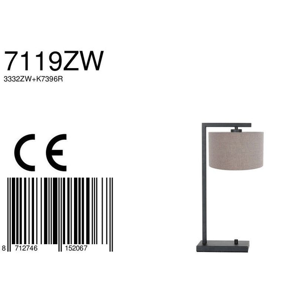 Tafellamp Stang 7119ZW Zwart + Kap Grijs Linnen