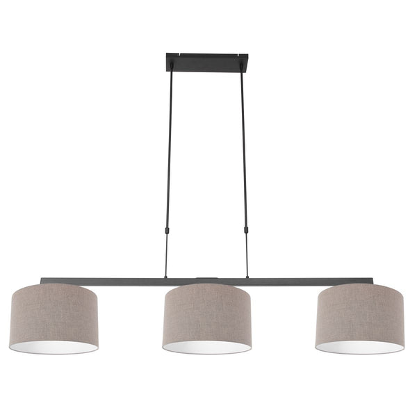 Hanglamp Stang 3462ZW Zwart + Kap Grijs Linnen