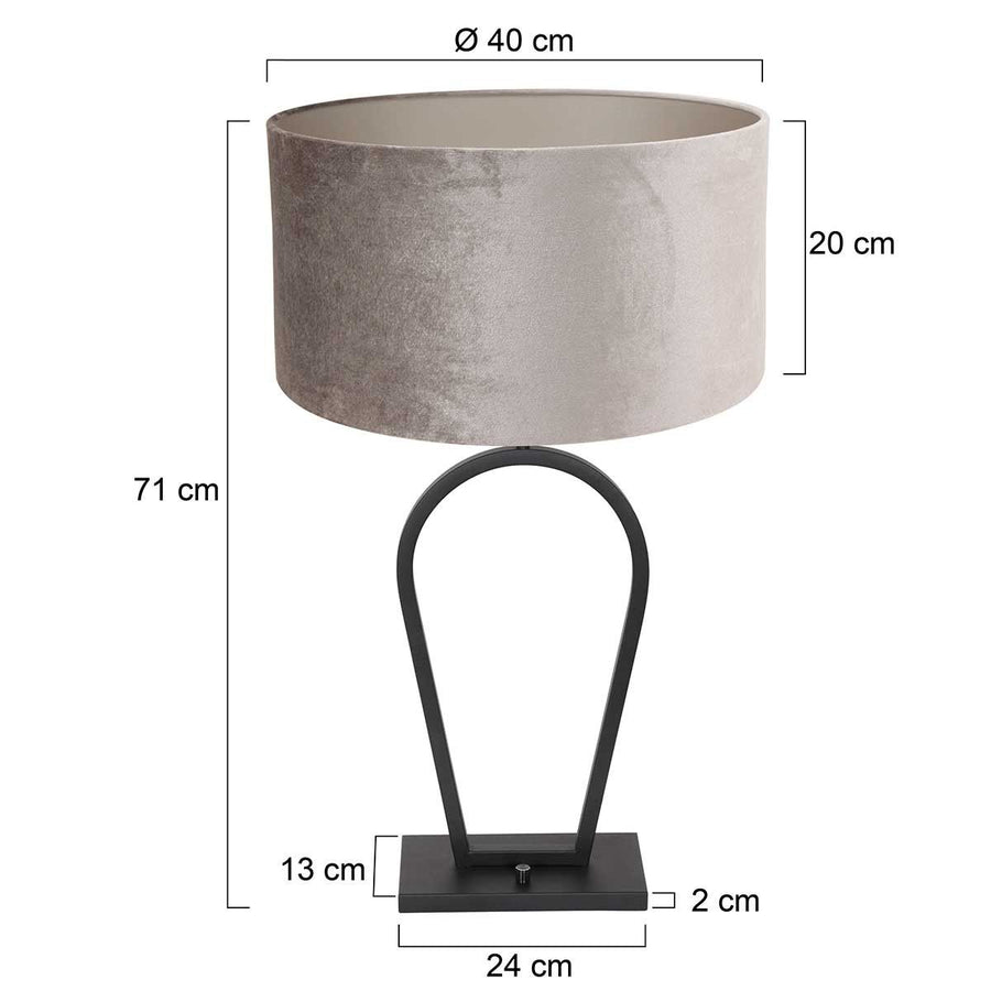 Tafellamp Stang 3505ZW Zwart + Kap Velours zilver