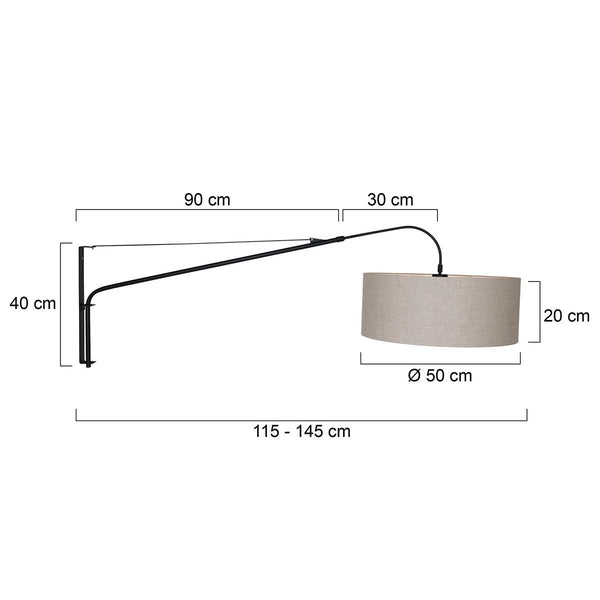 Wandlamp Elegant Classy 2574ZW+K1066RS Zwart-Grijs Linnen