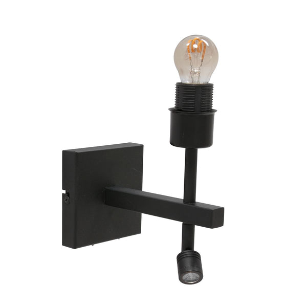 Wandlamp Stang 8203ZW Zwart + Kap Grijs Linnen
