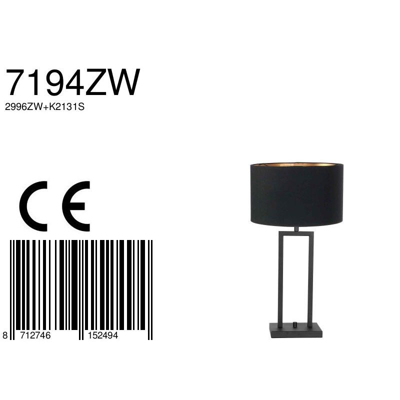 Tafellamp Stang 7194ZW Zwart + Kap Zwart Linnen