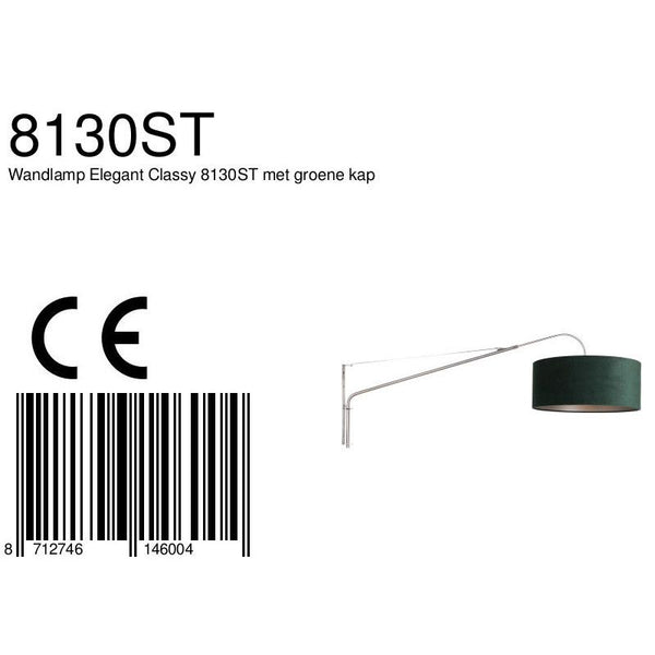 Wandlamp Elegant Classy 2574ST+K1066VS Staal-Fluweel Groen