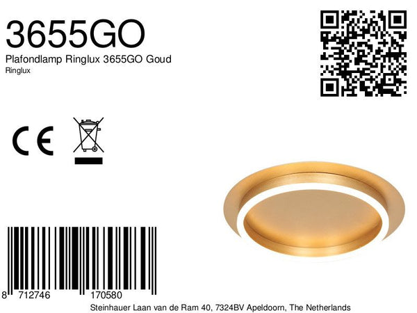Plafondlamp Ringlux 3655GO Goud
