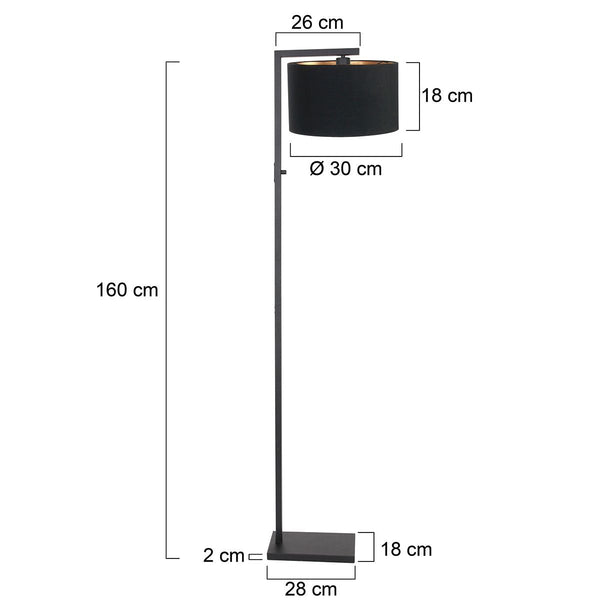 Vloerlamp Stang 7196ZW Zwart + Kap Zwart Linnen