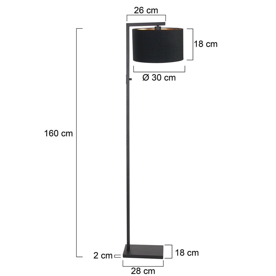 Vloerlamp Stang 7196ZW Zwart + Kap Zwart Linnen