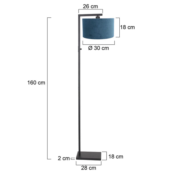 Vloerlamp Stang 8222ZW Zwart + Kap Velours Blauw