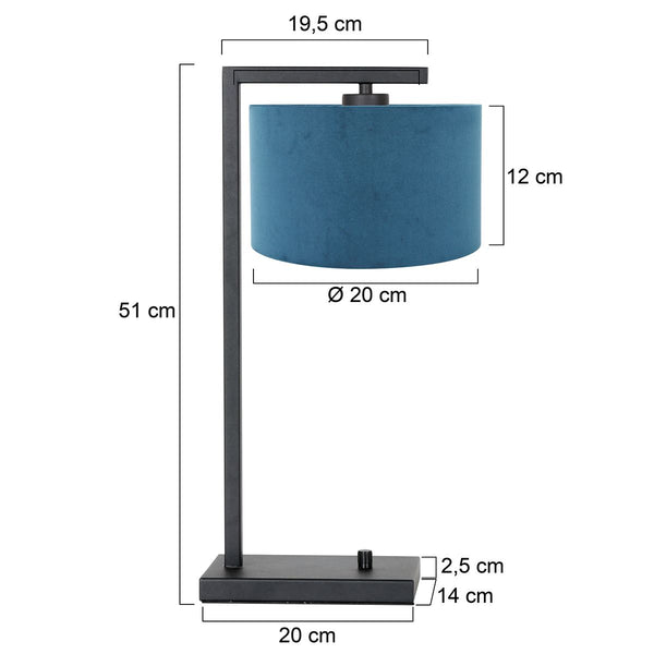 Tafellamp Stang 7124ZW Zwart +Kap Velours Blauw