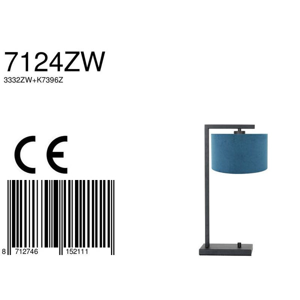 Tafellamp Stang 7124ZW Zwart +Kap Velours Blauw