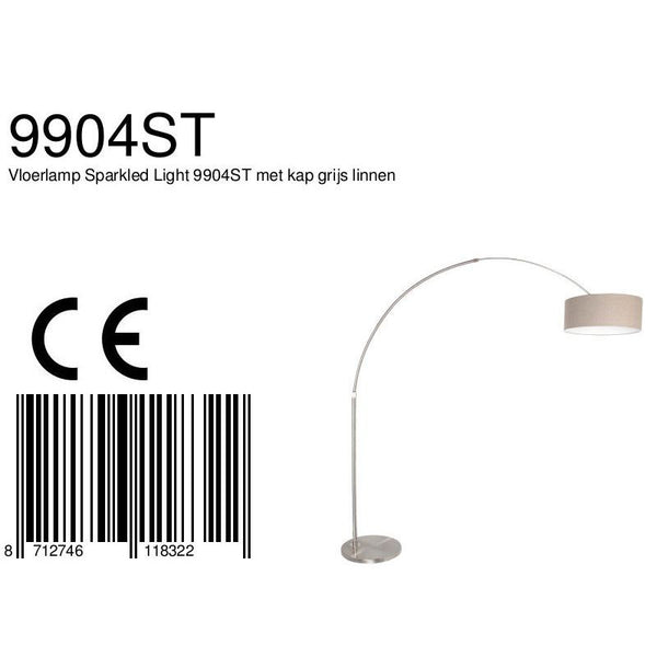 Vloerlamp Sparkled Light 7268ST+K1066RS Staal+Grijs Linnen