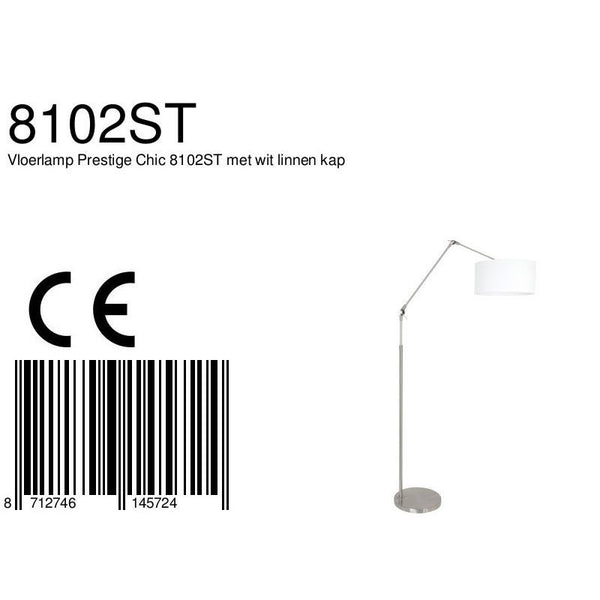 Vloerlamp Prestige Chic 7395ST+K1068QS Staal-Wit Linnen