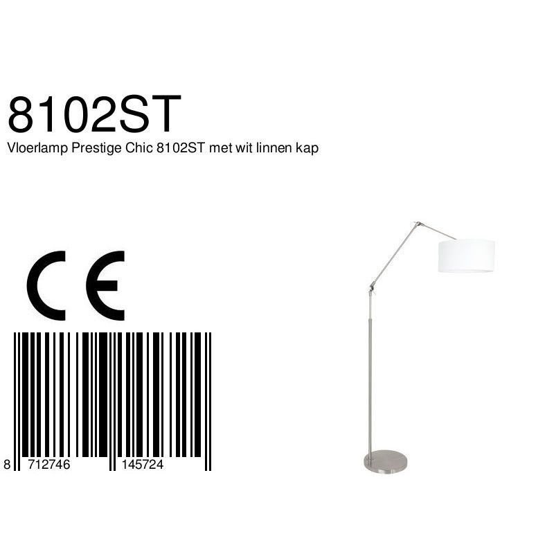Vloerlamp Prestige Chic 7395ST+K1068QS Staal-Wit Linnen