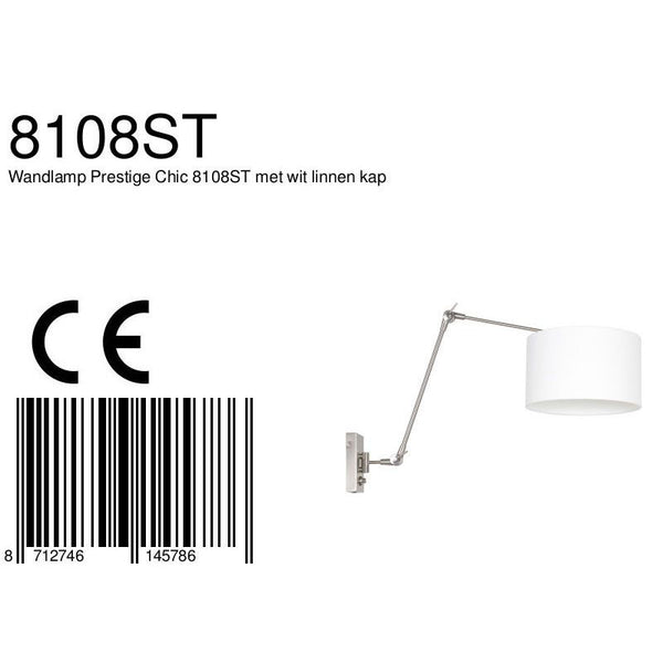 Wandlamp Prestige Chic 7396ST+K7396QS Staal-Wit Linnen