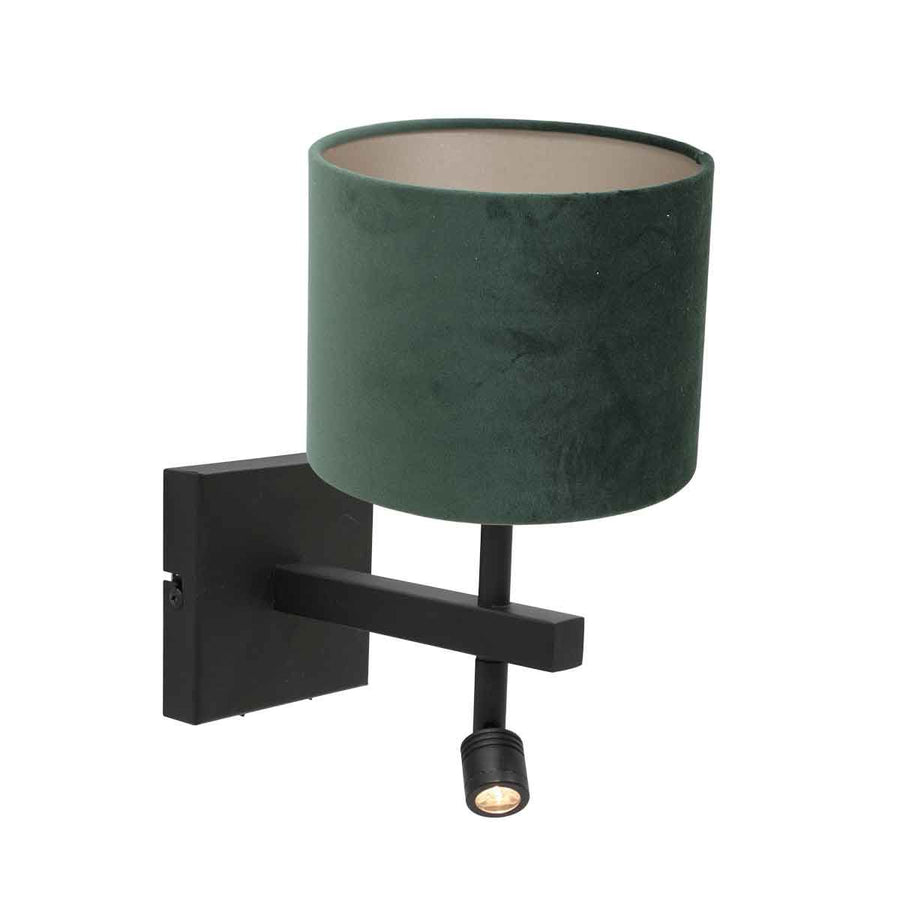Wandlamp Stang 8205ZW Zwart + Kap Velours Groen