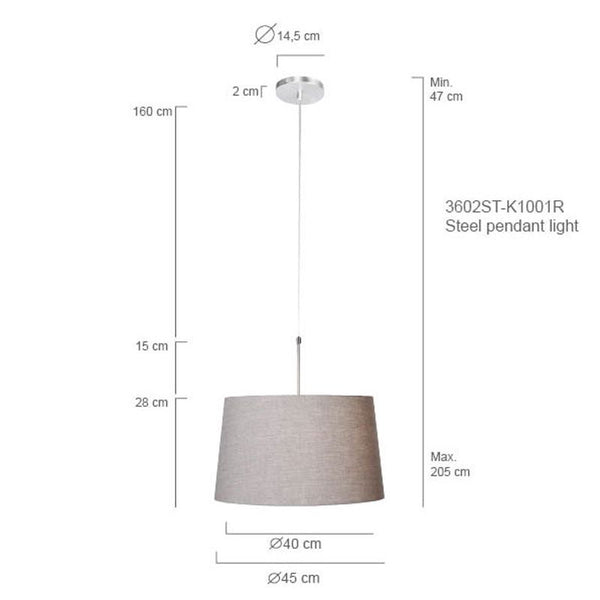 Hanglamp Sparkled Light 3602ST+K1001RS Staal-Grijs Linnen