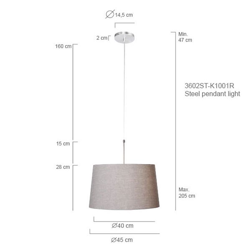 Hanglamp Sparkled Light 3602ST+K1001RS Staal-Grijs Linnen