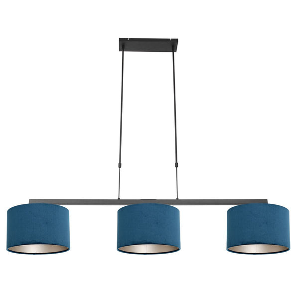 Hanglamp Stang 3464ZW Zwart + Kap Velours Blauw