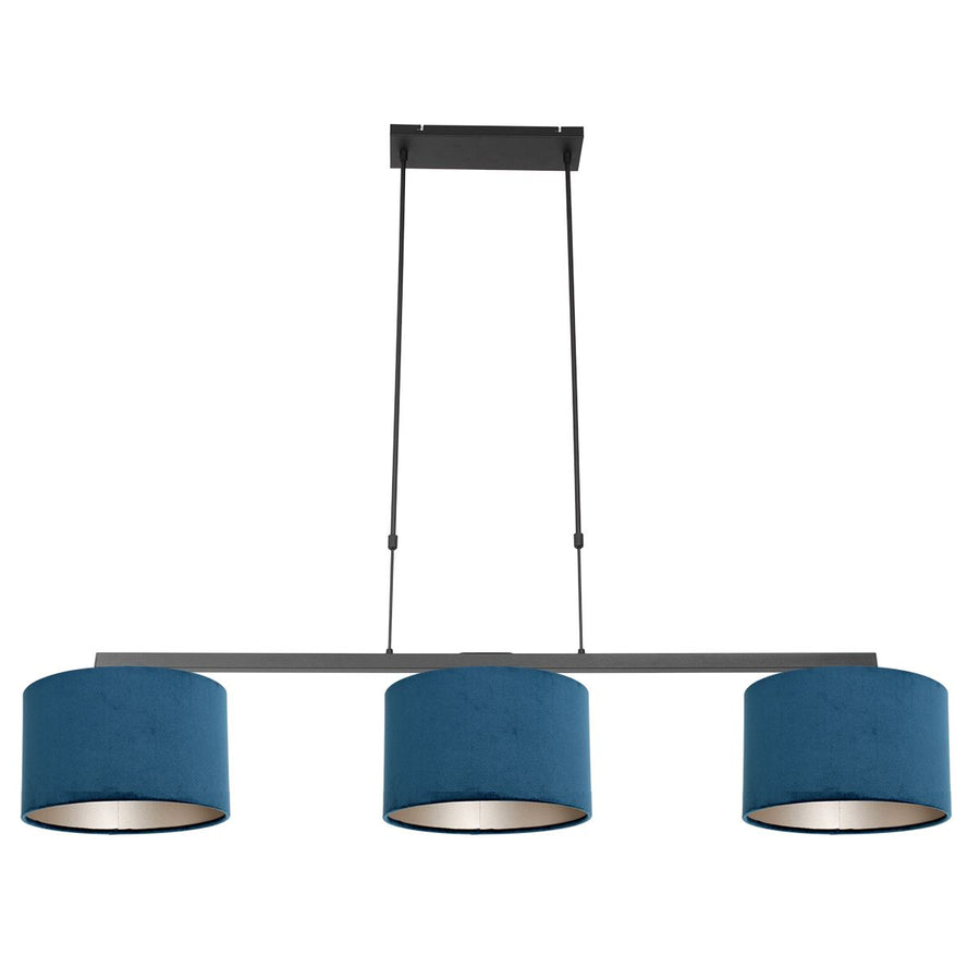Hanglamp Stang 3464ZW Zwart + Kap Velours Blauw