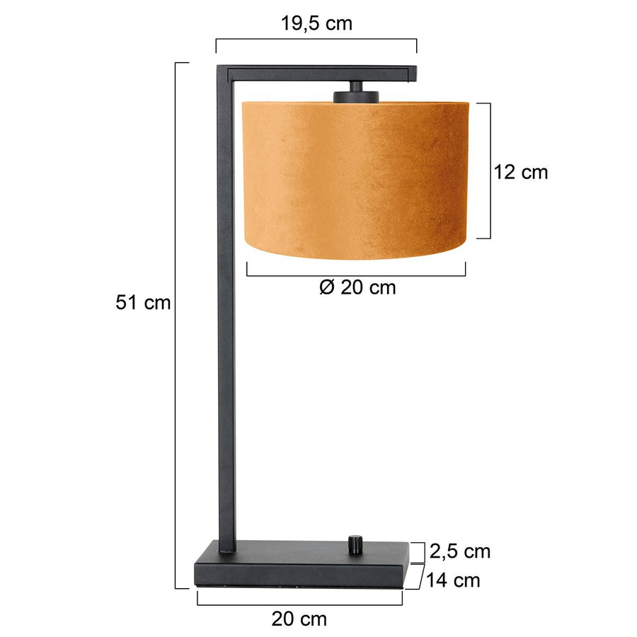Tafellamp Stang 7123ZW Zwart + Kap Velours Goud