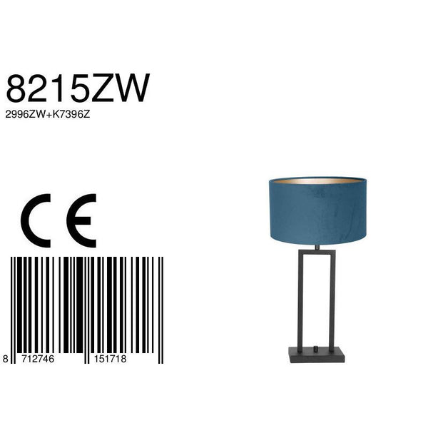 Tafellamp Stang 8215ZW Zwart + Kap Velours Blauw