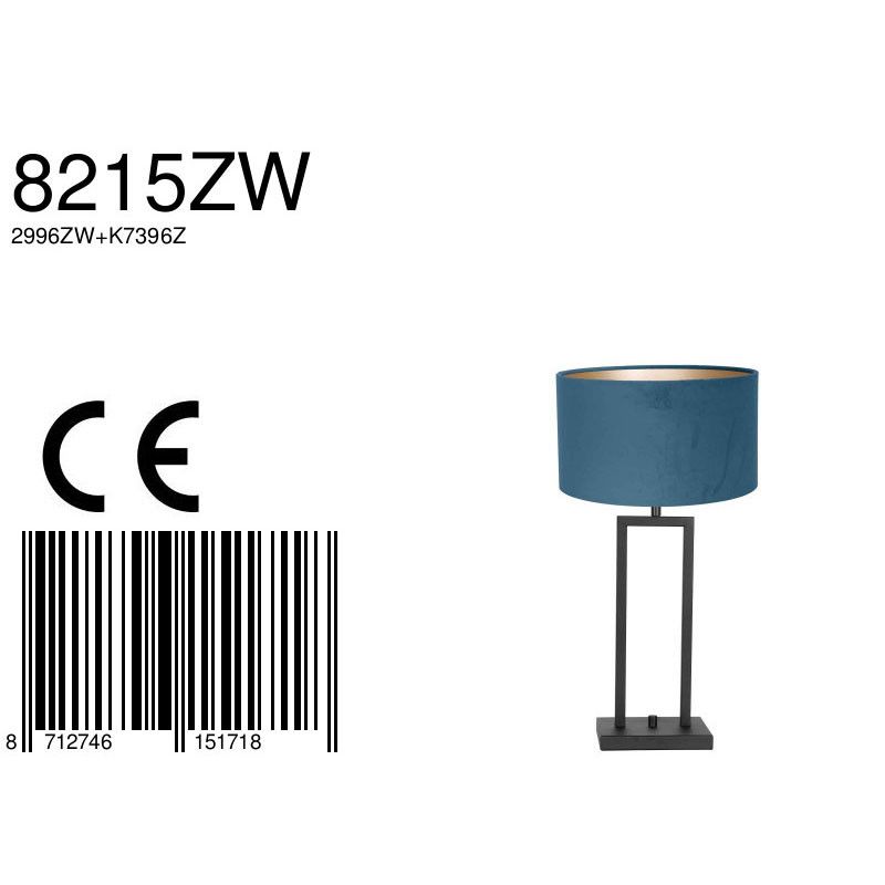 Tafellamp Stang 8215ZW Zwart + Kap Velours Blauw