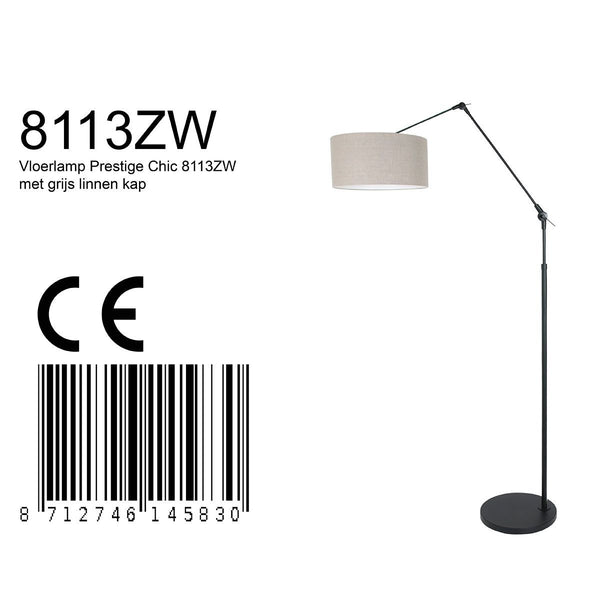 Vloerlamp Prestige Chic 7395ZW+K1068RS Zwart-Grijs Linnen