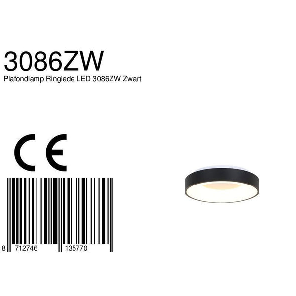 Plafondlamp Ringlede 3086ZW Zwart Ø30cm