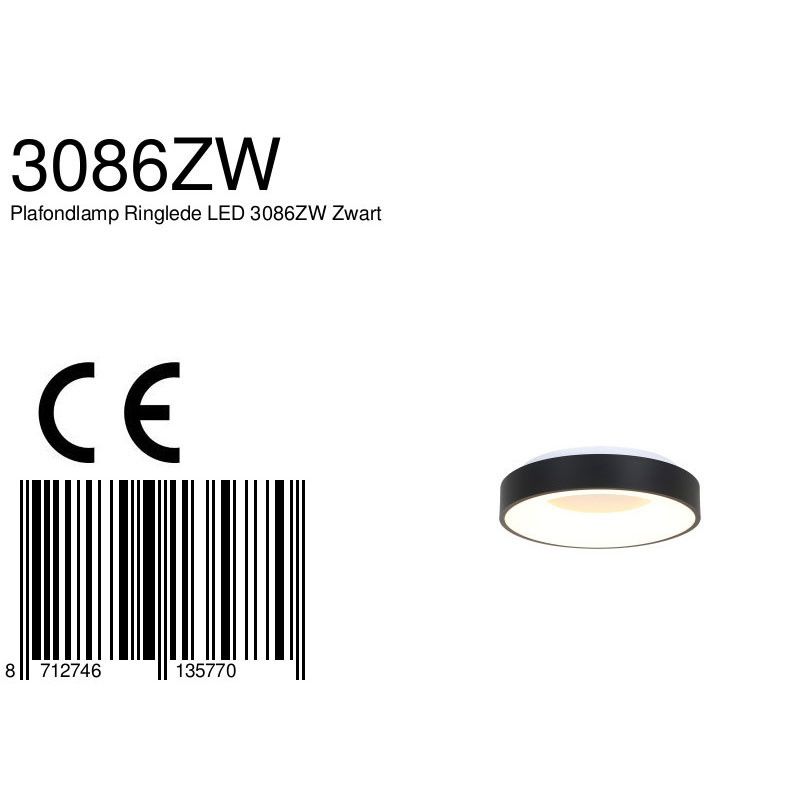 Plafondlamp Ringlede 3086ZW Zwart Ø30cm