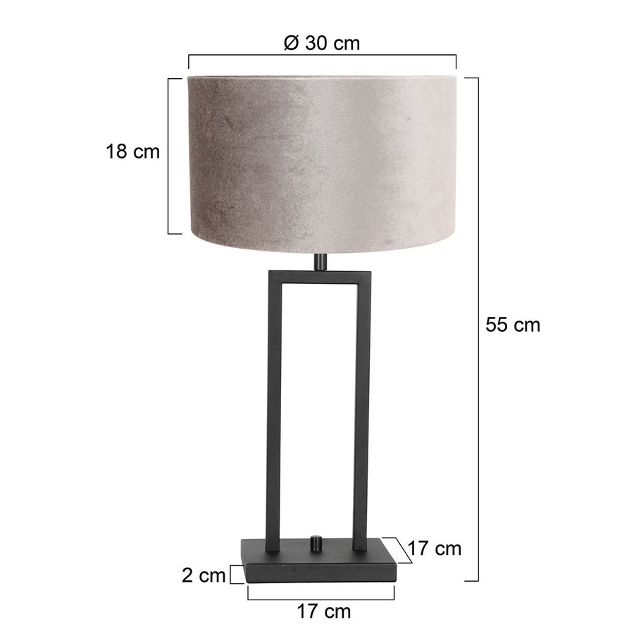 Tafellamp Stang 8213ZW Zwart + Kap Velours Zilver