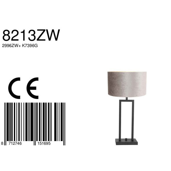 Tafellamp Stang 8213ZW Zwart + Kap Velours Zilver