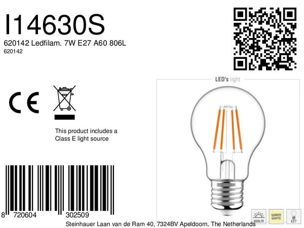 600112 Ledfilam. 7W E27 A60 806L