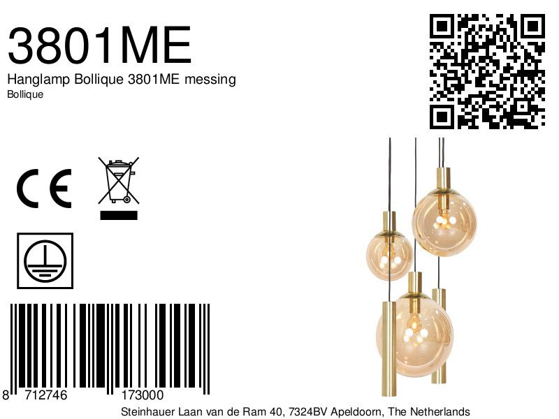 Hanglamp Bollique 3801ME messing