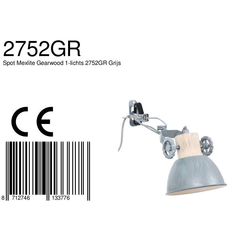Wandlamp Gearwood 2752GR Grijs