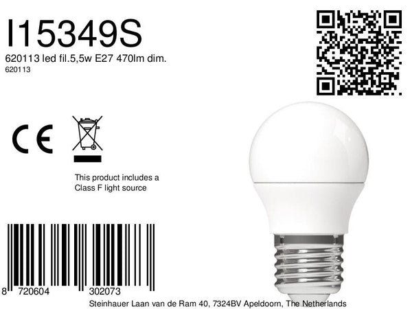 620113 led fil.5,5w E27 470lm dim.